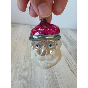 Antique West germany? Santa mica mercury glass ornament Xmas tree pink